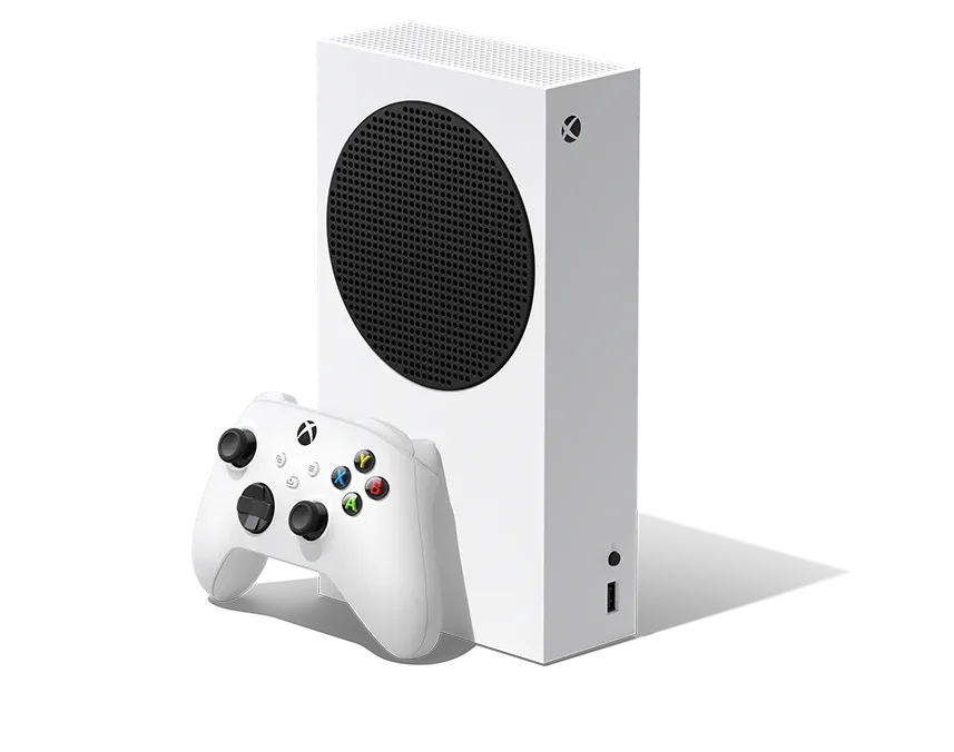 Visão transversal do XBOX Series S – 512 GB Robot White com Controle sem Fio XBOX – Robot White