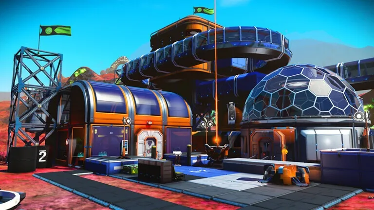 Construção de base em No Man’s Sky; imagem geral do jogo, não captura de teste no iOS.