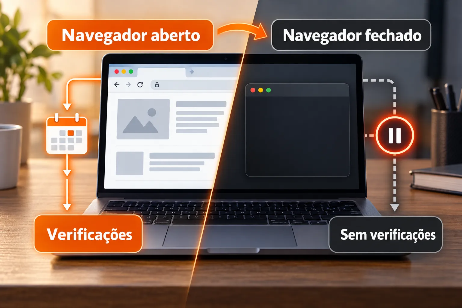 Ilustração explicativa: O monitoramento descrito pela Mozilla depende do Firefox aberto; fechar o navegador interrompe essa condição.